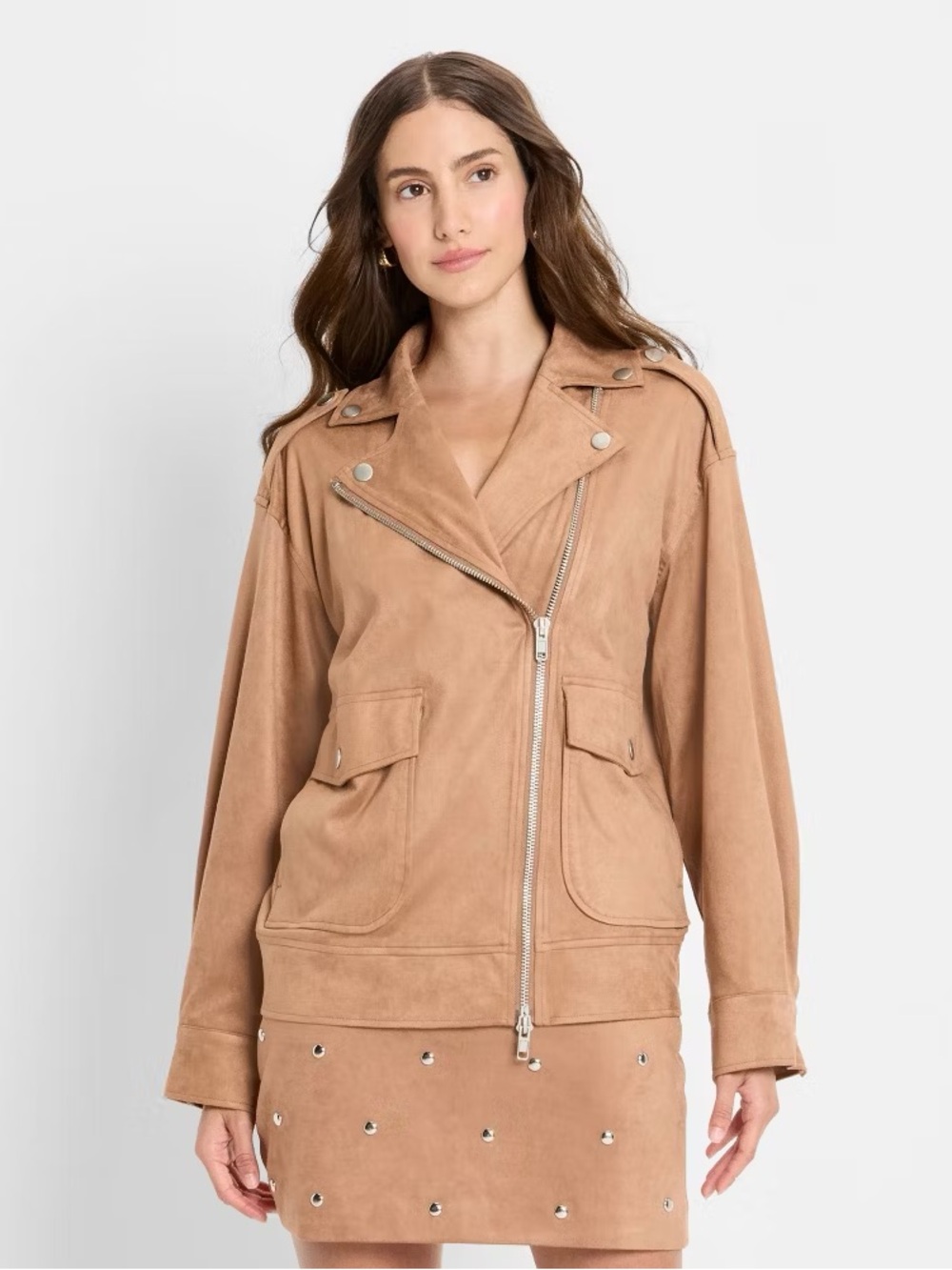 Future Collective Women's Suede Relaxed Moto Jacket- Medium